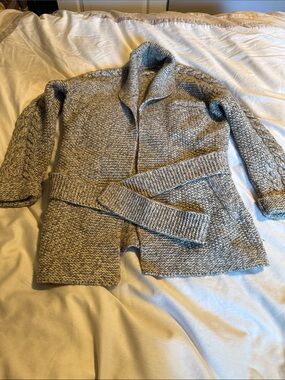 Steven Alan Gray Textured Shawl-Collar Belted Cardigan